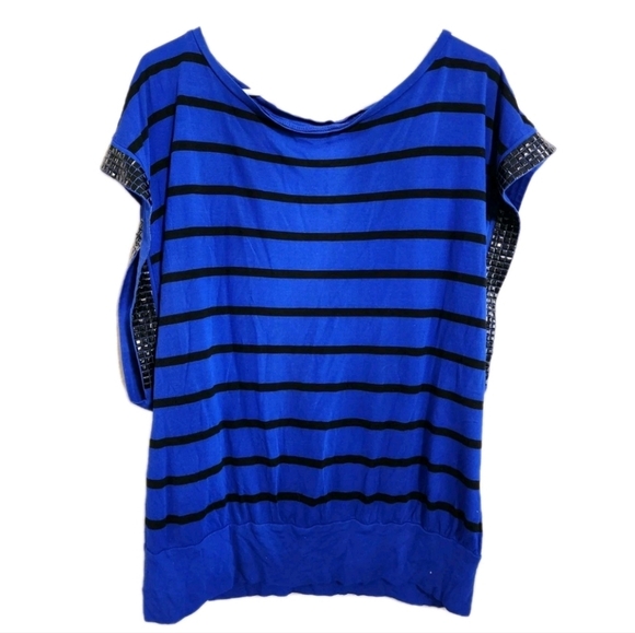 Y2k Embellished Striped Top Size M - Picture 1 of 6